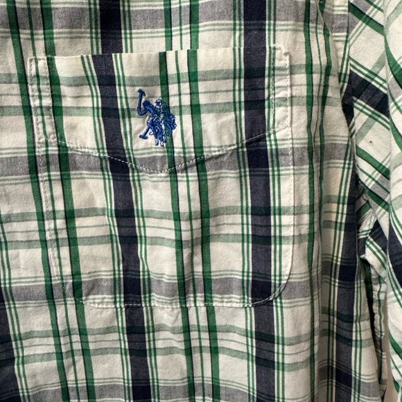 U.S. Polo Assn. Men's Green and Navy Plaid Shirt - Picture 5 of 5